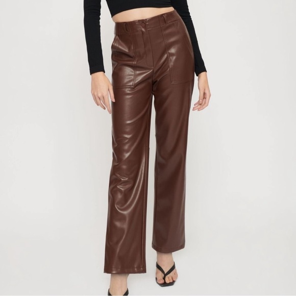 NWT Dynamite Utility Faux Leather Straight Leg Pants in brown french roast - Picture 12 of 12
